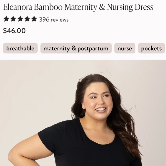 Eleanora Bamboo Maternity & Nursing Dress, Medium(6-8), Black - Picture 3 of 8